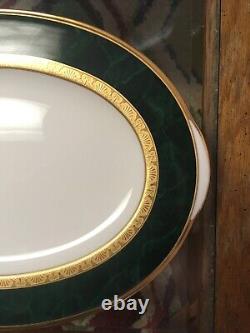 12 Oval Serving Platter Noritake Fitzgerald Bone China Green Marble Gold Encrus