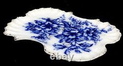 1800's STUNNING! Antique FLOW BLUE China FLORAL DRESSER TRAY Serving Platter