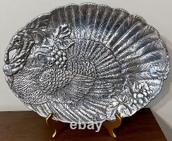 2004 Author Court Turkey Platter/Tray, Thanksgiving, Aluminum, Footed, 21X16