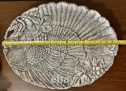 2004 Author Court Turkey Platter/Tray, Thanksgiving, Aluminum, Footed, 21X16