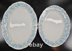2 Grosvenor Debutante Oval Serving Platters Set Vintage Platinum Trim Floral MCM
