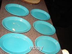 (6) Vintage HLC Fiesta Ware USA Turquoise Oval Platters 9 3/4 x 7 Nice Set