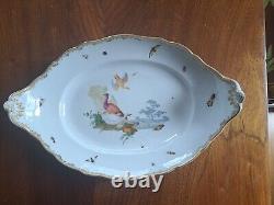 Antique 18th Century Meissen Oval Platter With Insects, Ducks & Birds W / Handles