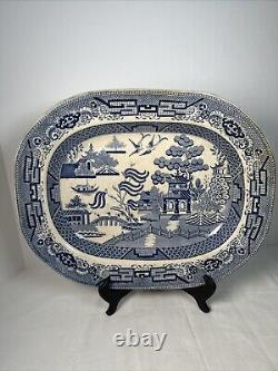 Antique 19th Century Staffordshire Blue Willow Platter 15 1/4 x 12 1/4