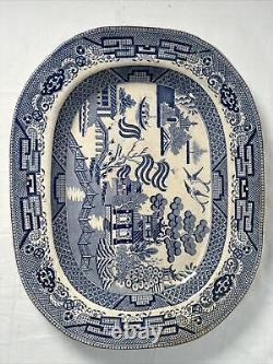 Antique 19th Century Staffordshire Blue Willow Platter 15 1/4 x 12 1/4