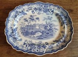 Antique Blue White Platter English Victorian Rare Thomas Till & Sons 15x13