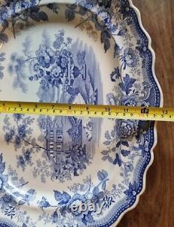 Antique Blue White Platter English Victorian Rare Thomas Till & Sons 15x13