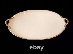 Antique GDA Limoges France Large White Handled Oval Platter Gold Trim 17