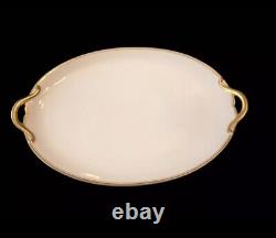 Antique GDA Limoges France Large White Handled Oval Platter Gold Trim 17