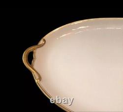 Antique GDA Limoges France Large White Handled Oval Platter Gold Trim 17