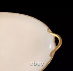 Antique GDA Limoges France Large White Handled Oval Platter Gold Trim 17