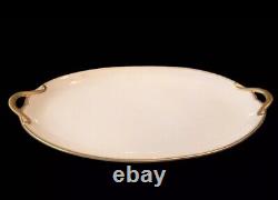 Antique GDA Limoges France Large White Handled Oval Platter Gold Trim 17