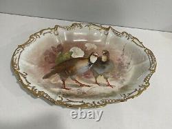 Antique Guerin Pouyat Elite Limoges Large Porcelain Tray Platter Painted Birds