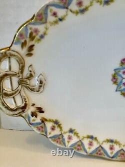 Antique Haviland Limoges 4 Scalloped Edge Gold Gilded Bow Handled Serving Trays