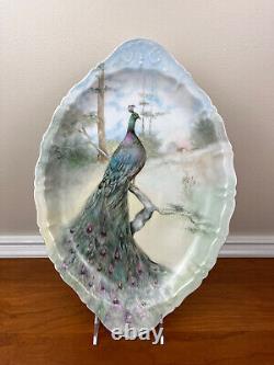 Basset Limoges Austria Hand-Painted PEACOCK 17 Serving Platter EUC