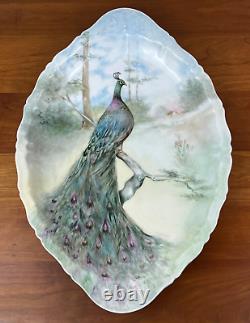 Basset Limoges Austria Hand-Painted PEACOCK 17 Serving Platter EUC