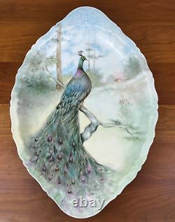 Basset Limoges Austria Hand-Painted PEACOCK 17 Serving Platter EUC