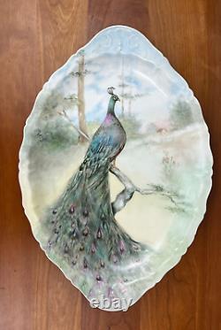 Basset Limoges Austria Hand-Painted PEACOCK 17 Serving Platter EUC