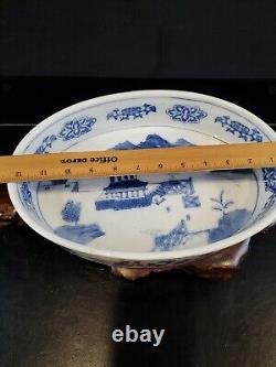 Chinese Export Blue & White Oriental Design Oval Serving Platter