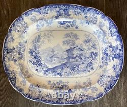 Clews Staffordshire Genevese Opaque China Blue Transfer White Platter L 18 3/4