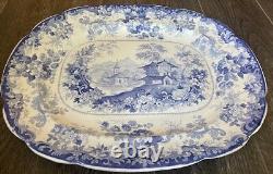 Clews Staffordshire Genevese Opaque China Blue Transfer White Platter L 18 3/4