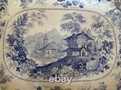 Clews Staffordshire Genevese Opaque China Blue Transfer White Platter L 18 3/4