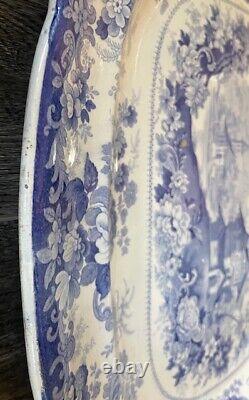 Clews Staffordshire Genevese Opaque China Blue Transfer White Platter L 18 3/4