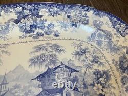 Clews Staffordshire Genevese Opaque China Blue Transfer White Platter L 18 3/4