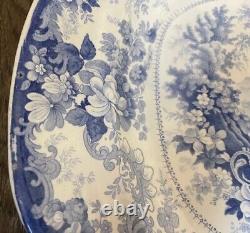 Clews Staffordshire Genevese Opaque China Blue Transfer White Platter L 18 3/4