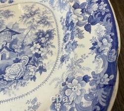 Clews Staffordshire Genevese Opaque China Blue Transfer White Platter L 18 3/4