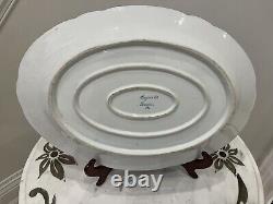 Dresden Heufel & Co. Large Porcelain Oval Platter Plate Cobalt Blue Gold Hunting
