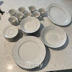 Fine China 8 sitting Platter White with Gray and White Floral Platinum Trim