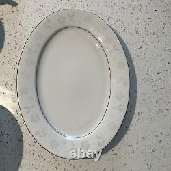 Fine China 8 sitting Platter White with Gray and White Floral Platinum Trim