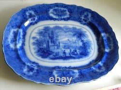 Flow Blue Large 15 Serving Platter Floral Scenic Center Motif Oriental England