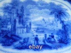 Flow Blue Large 15 Serving Platter Floral Scenic Center Motif Oriental England