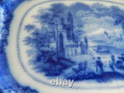 Flow Blue Large 15 Serving Platter Floral Scenic Center Motif Oriental England