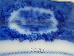 Flow Blue Large 15 Serving Platter Floral Scenic Center Motif Oriental England