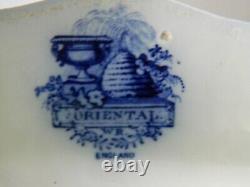 Flow Blue Large 15 Serving Platter Floral Scenic Center Motif Oriental England