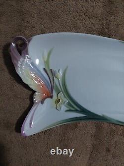 Franz Papillon Butterfly Design Sculptured Porcelain Rectangular Tray FZ01145