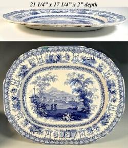 HUGE Antique English Staffordshire Blue Transferware 22 Stoneware China Platter