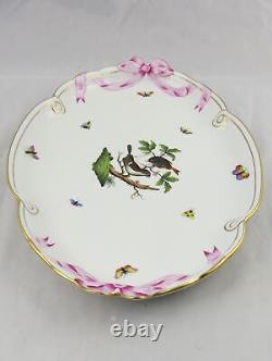 Herend Rothschild Bird Platter Tray 400 RO with Pink Ribbon Handles 15-3/4 x 11