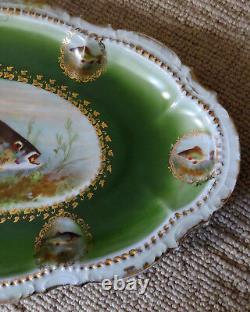 Huge PM Bavaria Germany Gold Gilded Oval Fish Porcelain Serving Platter 25