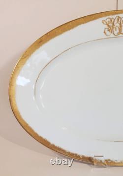 Large Oval Hand Painted Porcelain Gold Monogram Platter Wm Lycett Decorators SCL