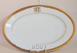 Large Oval Hand Painted Porcelain Gold Monogram Platter Wm Lycett Decorators SCL