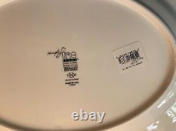 Lenox Chirp Floral Oval Serving Platter 16 Teal Stripe Bone China USA NEW RARE