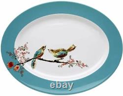 Lenox Chirp Oval 16 Serving Platter Floral Birds Teal Bone China USA NEW IN BOX
