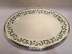 Lenox Holiday Dimension Serving Platter Christmas Holly Gold Rim 16 inch