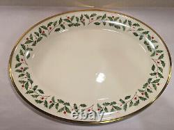 Lenox Holiday Dimension Serving Platter Christmas Holly Gold Rim 16 inch