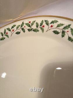 Lenox Holiday Dimension Serving Platter Christmas Holly Gold Rim 16 inch