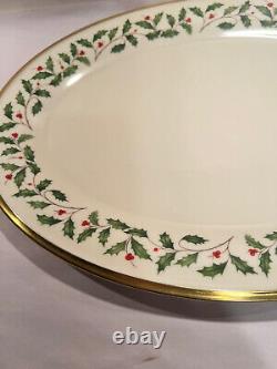 Lenox Holiday Dimension Serving Platter Christmas Holly Gold Rim 16 inch